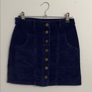 Navy blue, button down, corduroy skirt